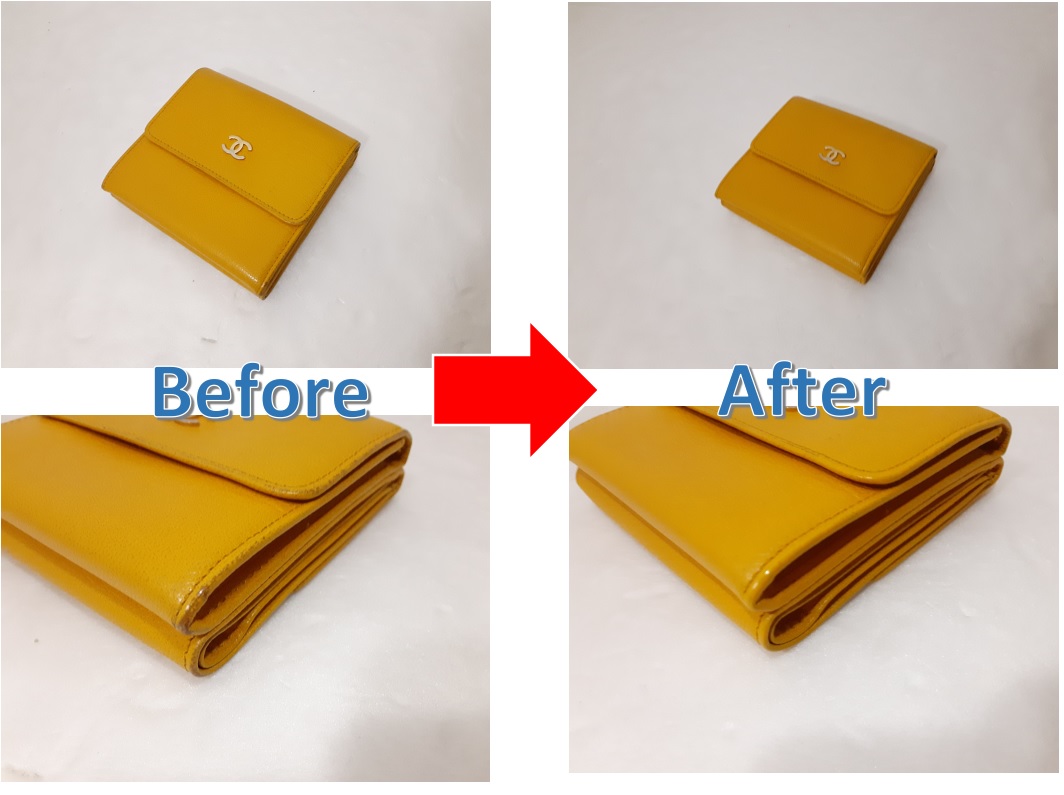 シャネル　財布のスレ傷補修全体色付け染め直し修理事例
